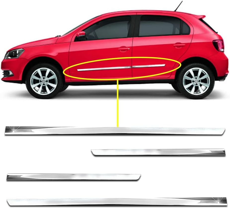 Friso Lateral Central Slim Universal Esportivo Adaptável para Veículo Carro Pickup Todos os Modelos 4 Portas Kit Cromado