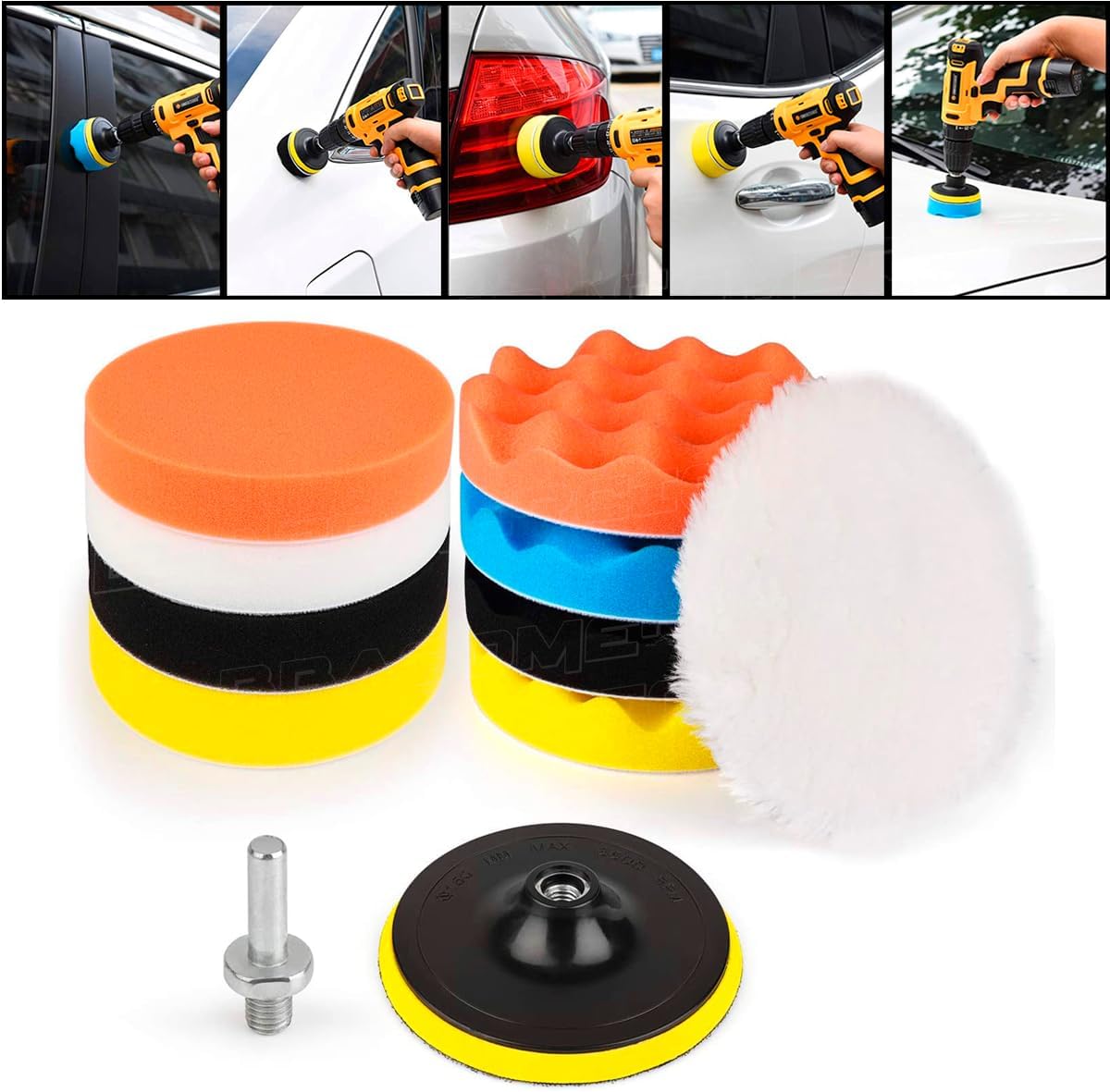 Kit Para Polimento 3 Polegadas Automotivo 11 Peças Com Adaptador M10 para Furadeira Parafusadeira Conjunto de Boinas para Polir Carro Moto