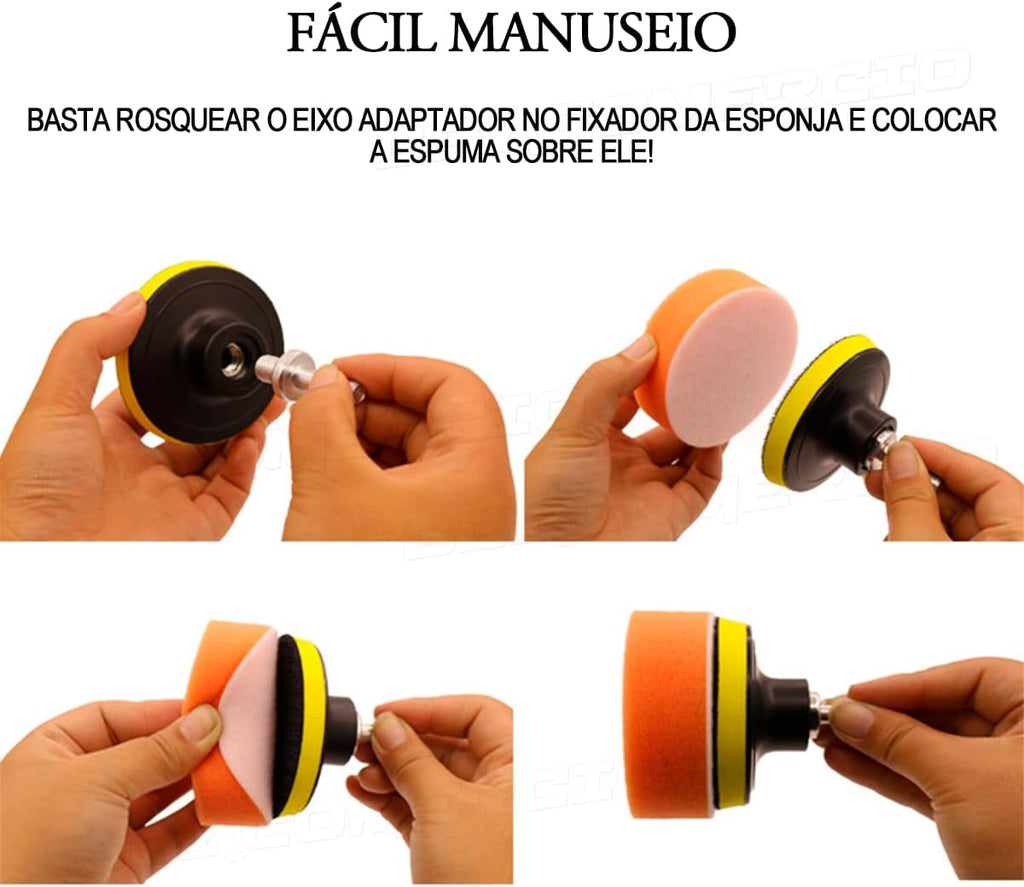 Kit Para Polimento 3 Polegadas Automotivo 11 Peças Com Adaptador M10 para Furadeira Parafusadeira Conjunto de Boinas para Polir Carro Moto