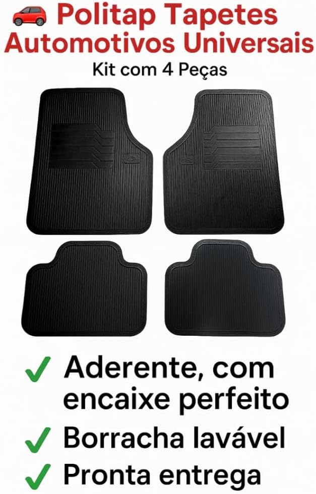Jogo de Tapetes Automotivos Universais em Borracha, 4 Peças