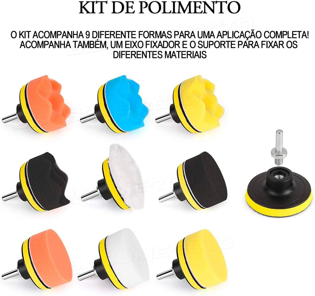 Kit Para Polimento 3 Polegadas Automotivo 11 Peças Com Adaptador M10 para Furadeira Parafusadeira Conjunto de Boinas para Polir Carro Moto