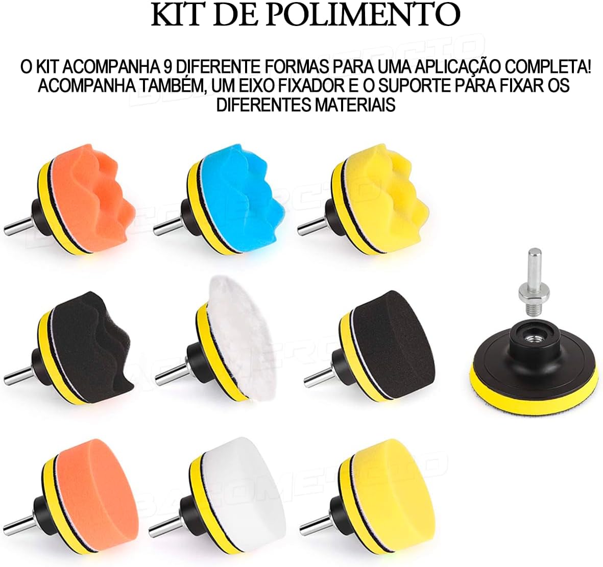 Kit Para Polimento 3 Polegadas Automotivo 11 Peças Com Adaptador M10 para Furadeira Parafusadeira Conjunto de Boinas para Polir Carro Moto